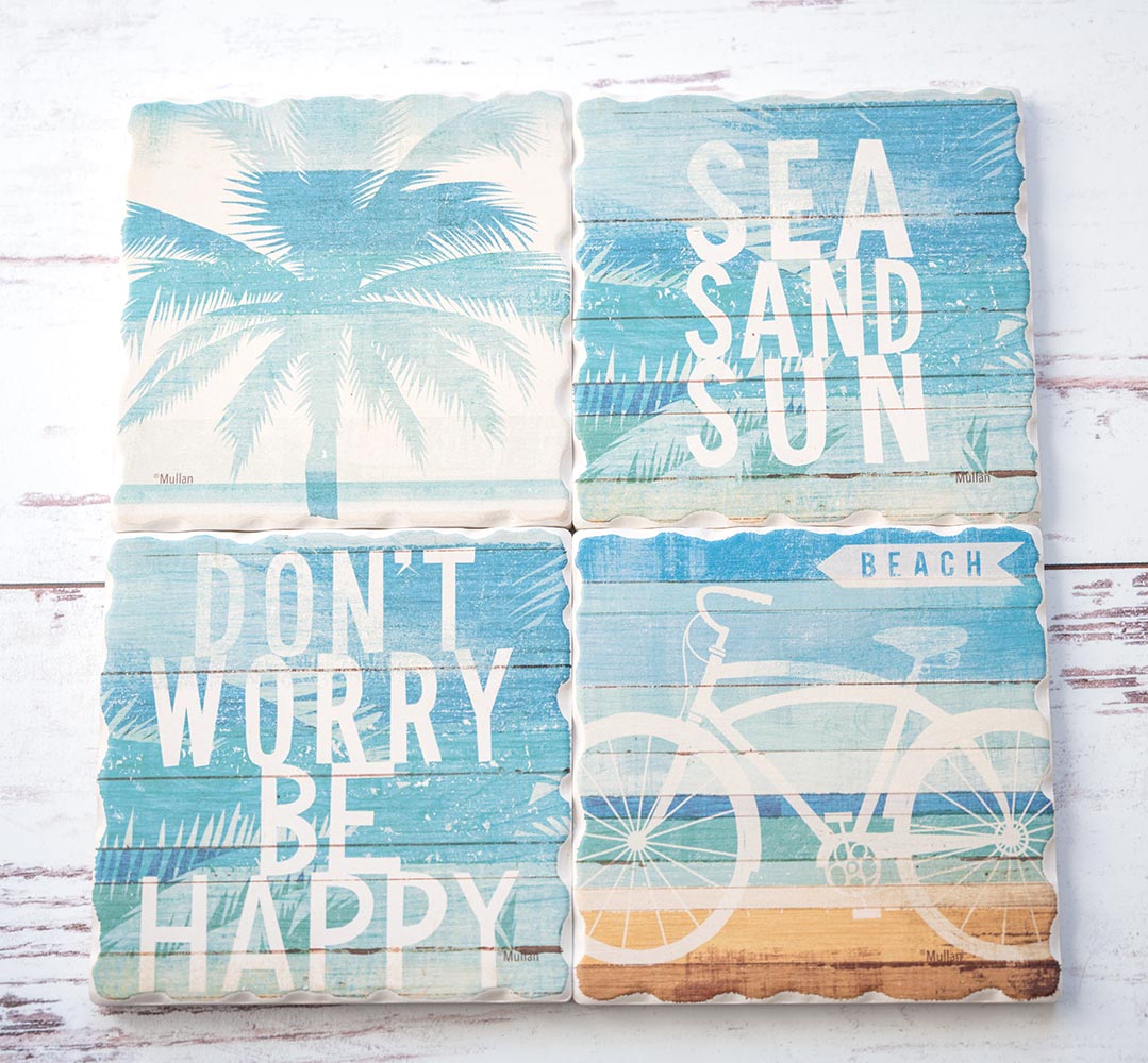 Set of Four Sea, Sand, Sun Coasters by CounterArt and Highland Home