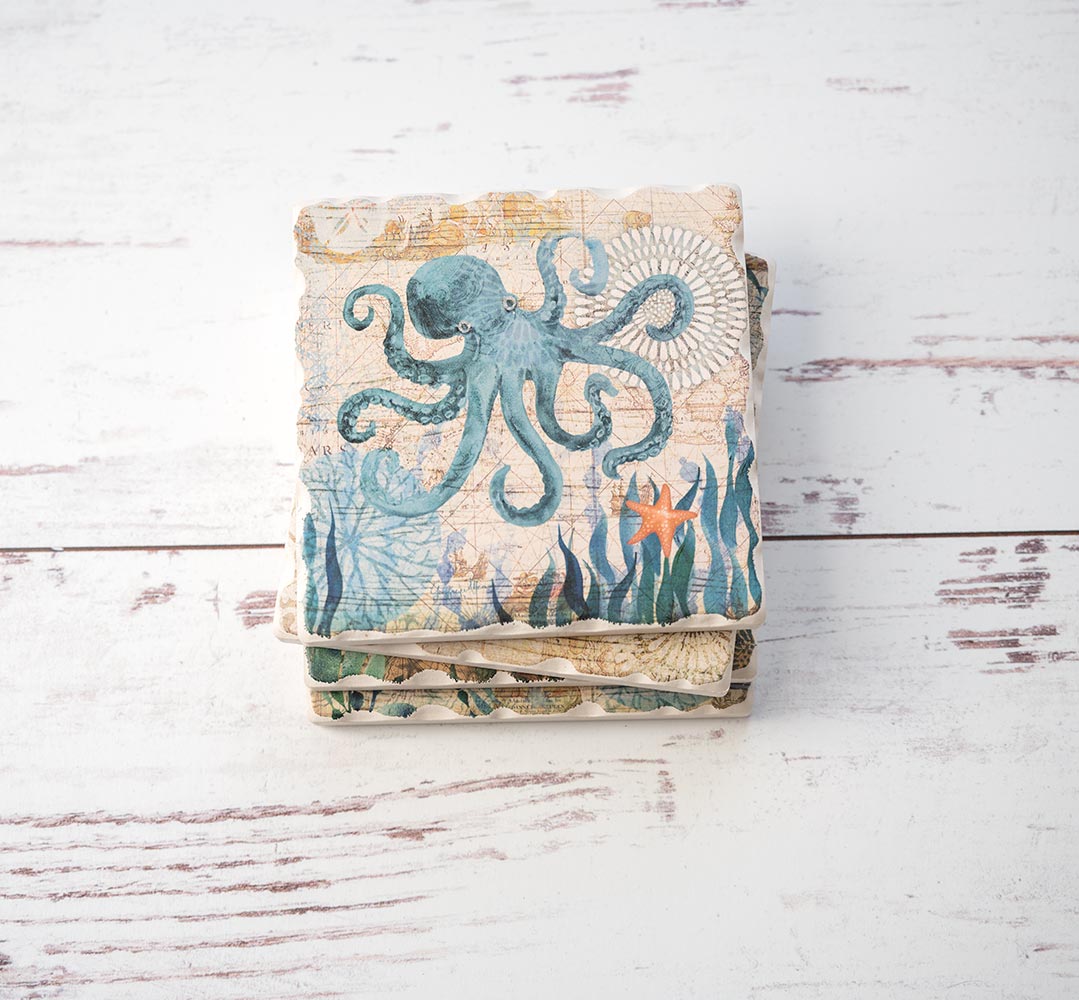 CounterArt and Highland Home Nautical Ocean Life Coaster Set Stacked