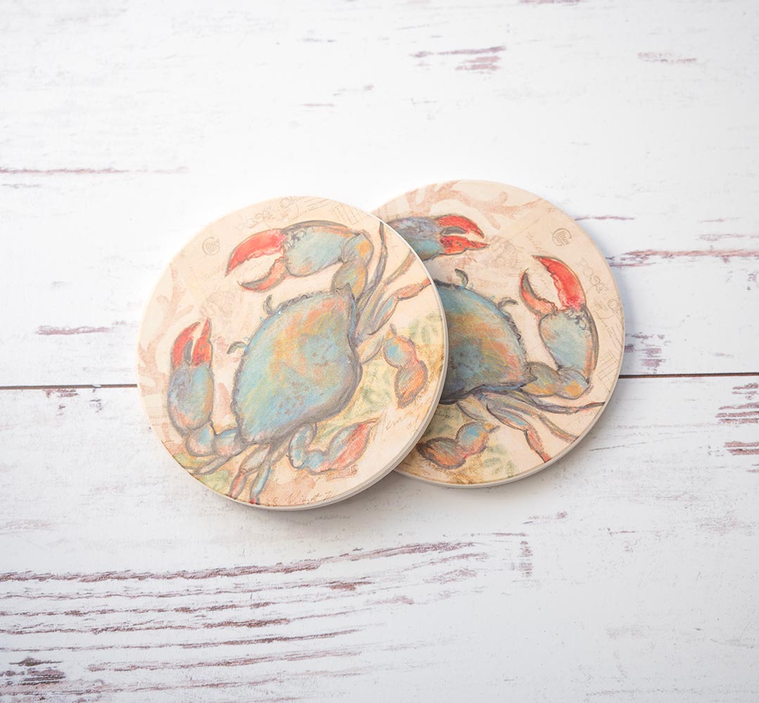 Pair of Seaside Blue Crab Coasters by CounterArt and Highland Home