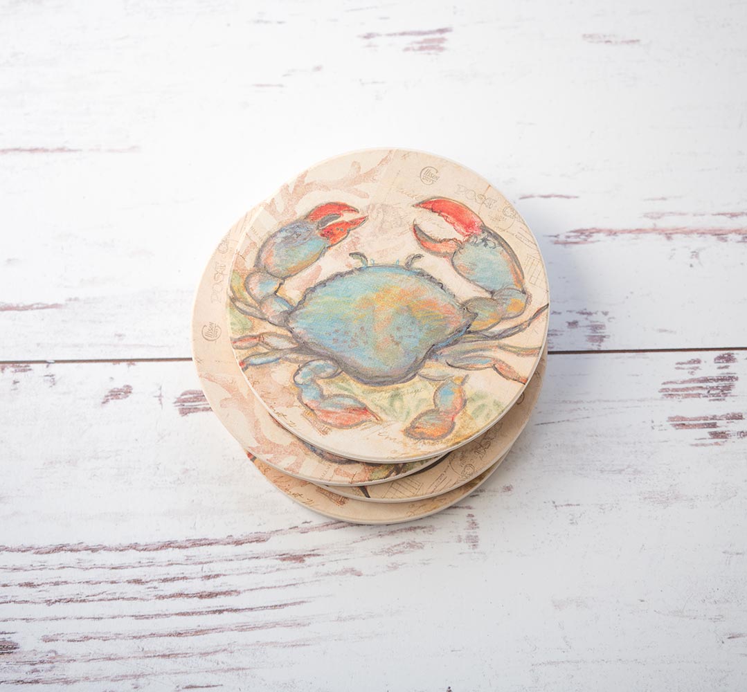 Set of Seaside Blue Crab Coasters by CounterArt and Highland Home