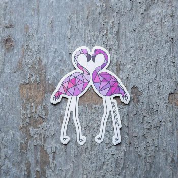 Pair of Flamingos sticker by the Happy Sea on a rustic piece of wood
