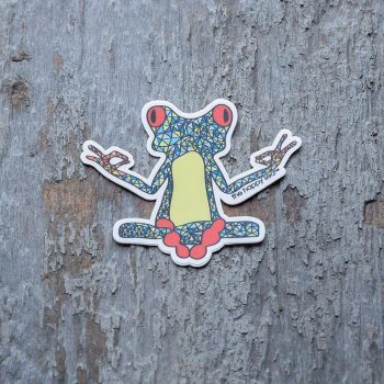 Colorful yoga frog by The Happy Sea on a rustic piece of wood