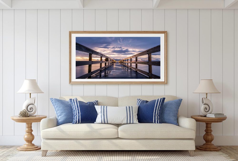 Wall Mockup of a Blue hour photograph of the Safety Harbor Pier drawing you into the center of the pier by a halo