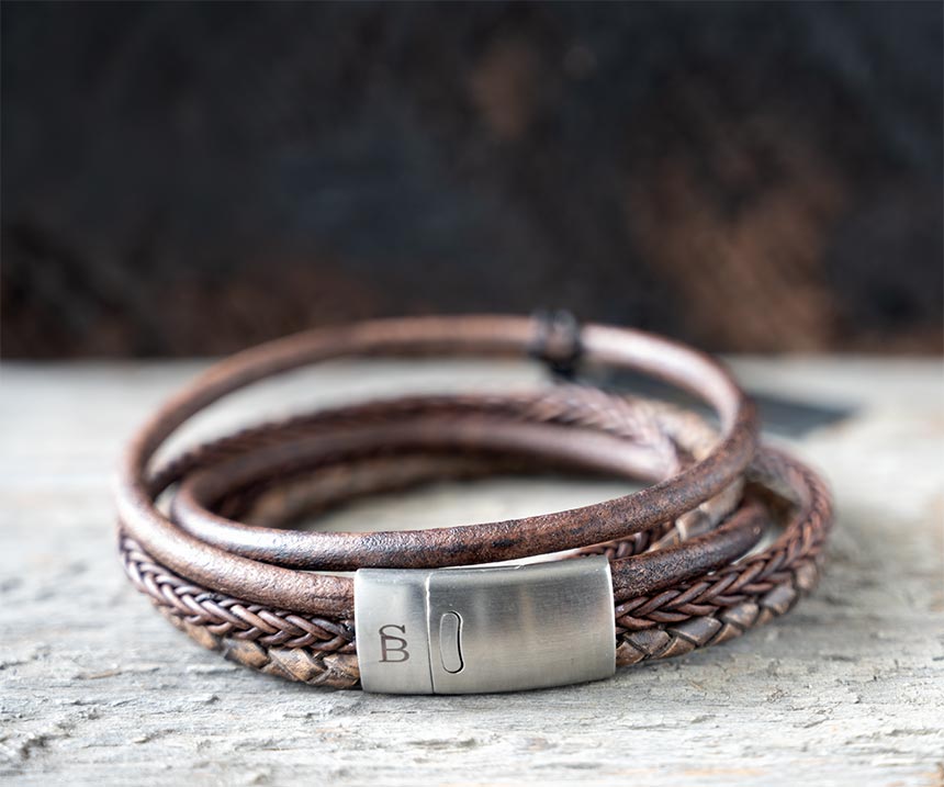 The Leather Bonacci Bracelet by Steel & Barnett in Brown