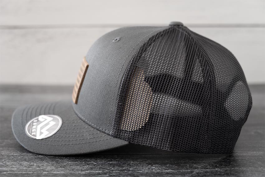 Side View of the RANGE Leather American Flag Leather Patch Hat in Charcoal
