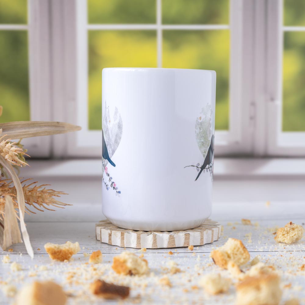 Front View of the Florae & Snow Lovebirds Day Series Mug
