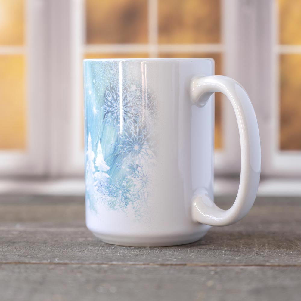 Right Angle View of the Snow & Ice Winter Mug by Florae & Snow