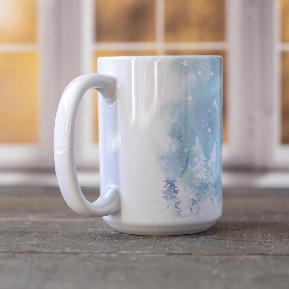 Left Angle View of the Snow & Ice Winter Mug by Florae & Snow