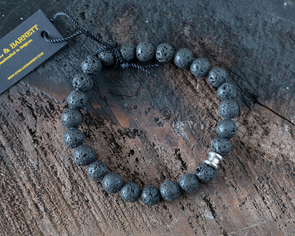 Top View of the Steel and Barnett Lava Stones and Beads Bracelet