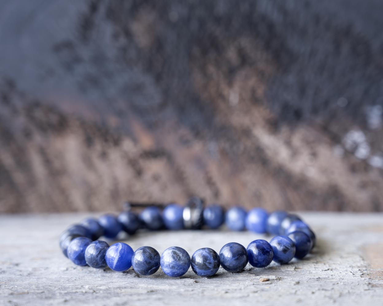 Front View of the Steel and Barnett Navy Stones and Beads Bracelet