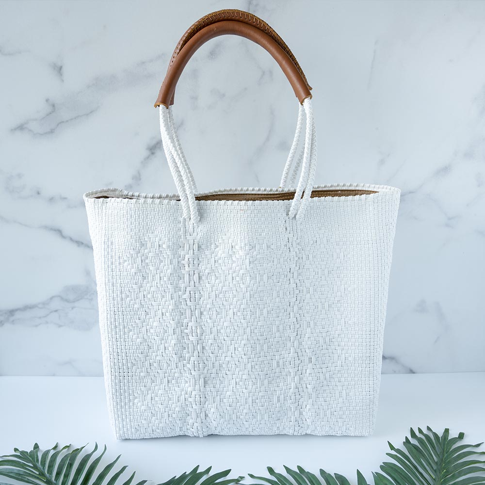 Back View of the Mavis by Herrera Hannah Resort Tote Bag in the Color Pearl White