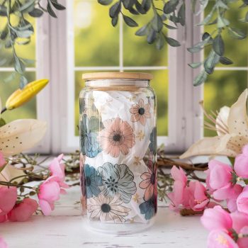 Colorful Floral Glass Tumbler by Emma K Designs