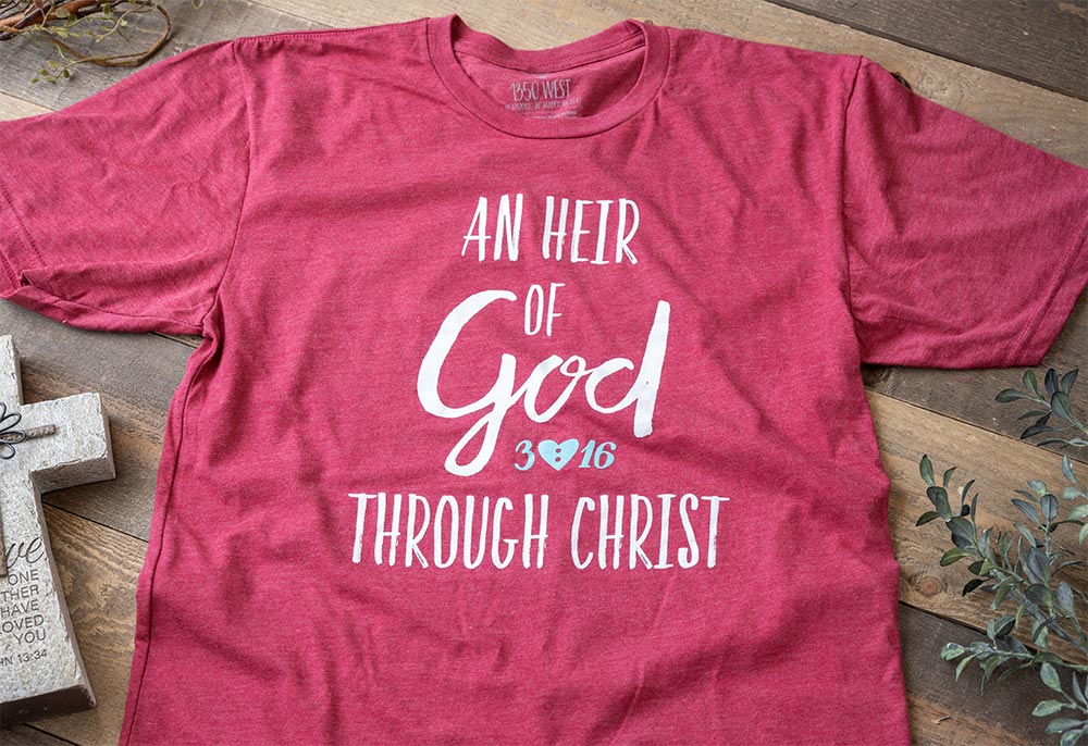 An Heir of God Through Christ Premium Graphic Tee in the color Cardinal by 1350 West Boutique & Gallery