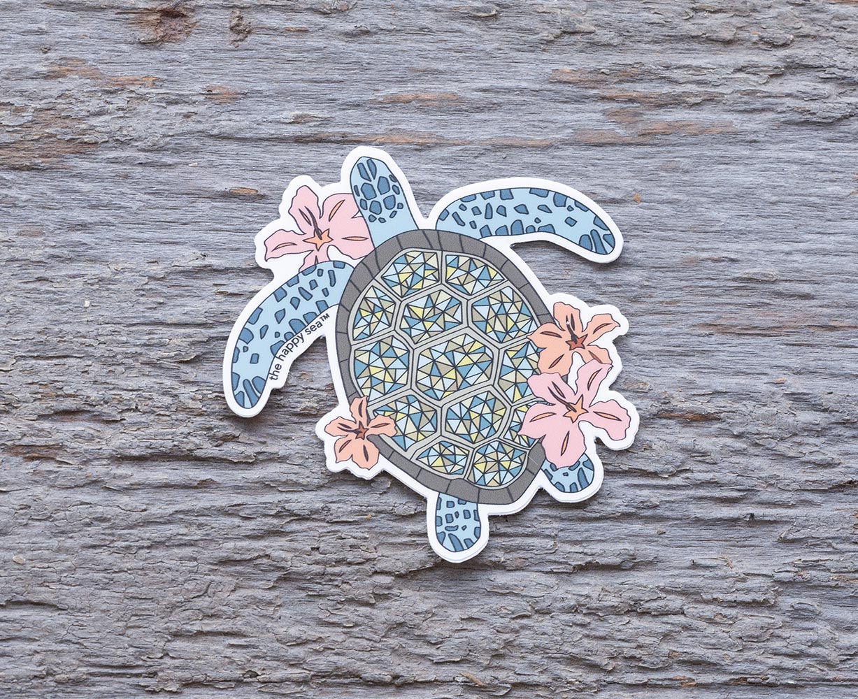 The Happy Sea Hibiscus Turtle Sticker